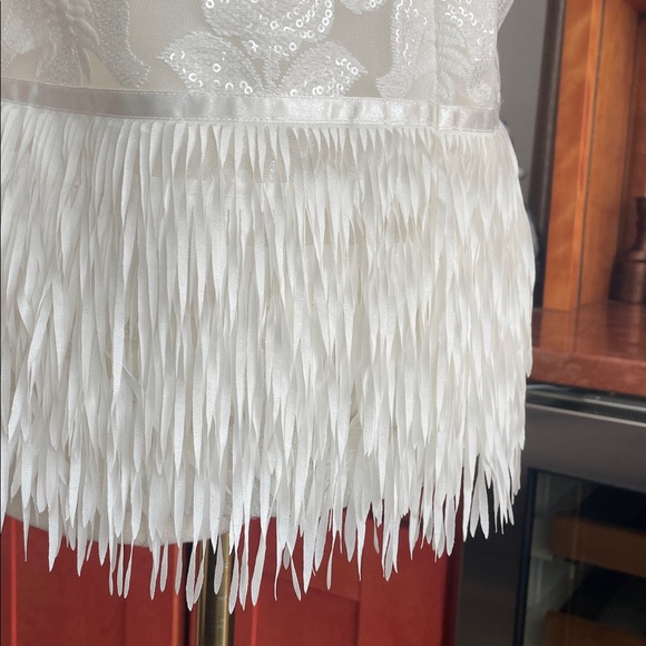 Melanie Lyne Holiday Elegant White Sleeveless Top Fringe Size 8 Party Sequin - Picture 13 of 13